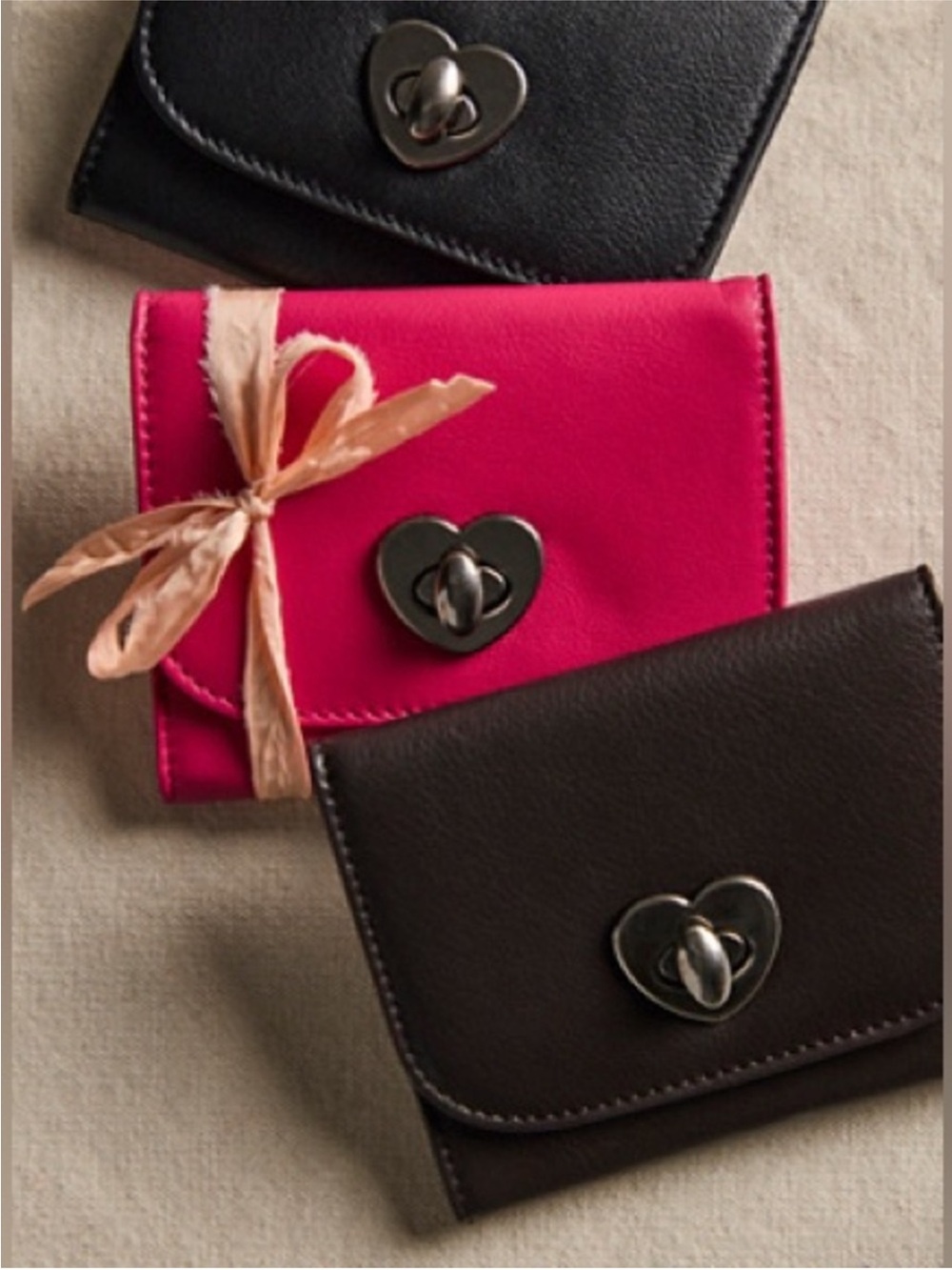 Free People  100% leather Heart-Twist Snap Wallet - Hot Pink